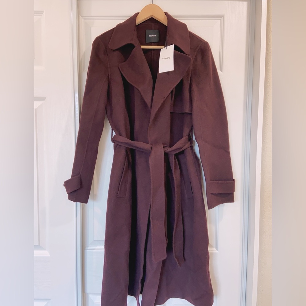 NWT $895 Theory Oaklane DF Winsome 2 Double Face Wool Cashmere Overcoat Merlot